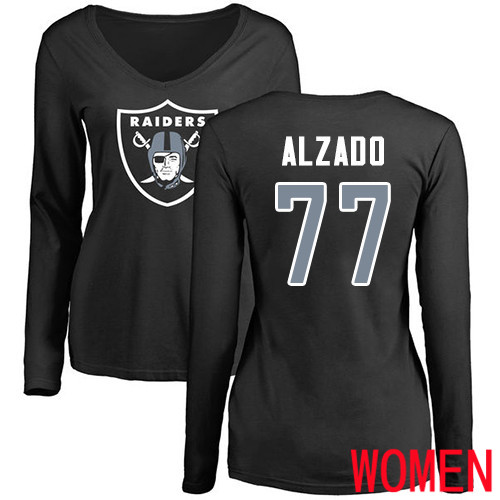 Oakland Raiders Olive Women Lyle Alzado Name and Number Logo NFL Football #77 Long Sleeve T Shirt